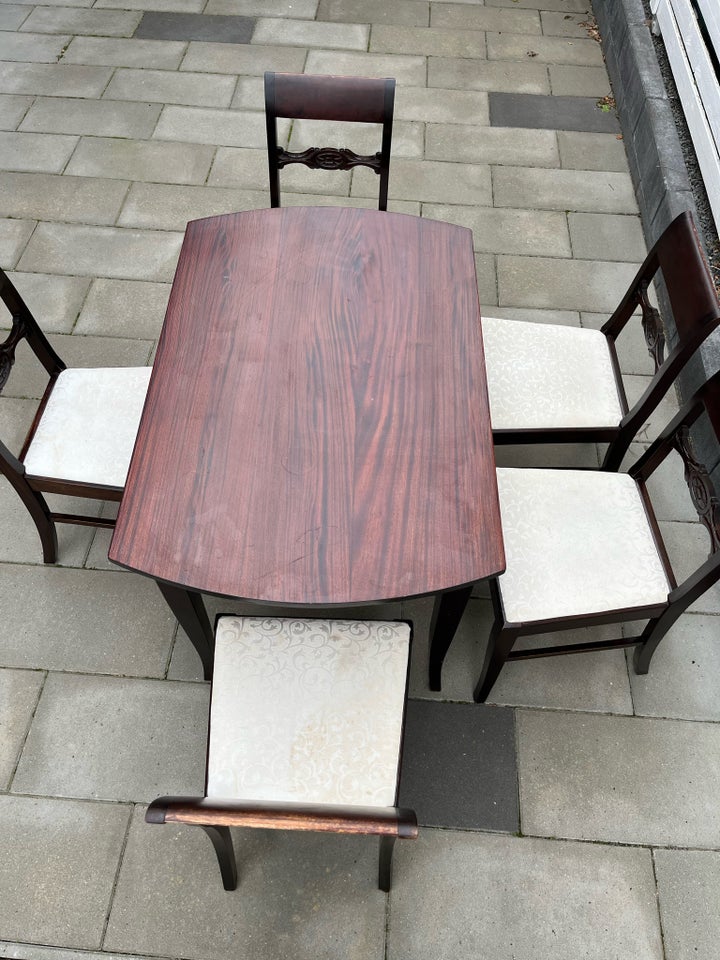 Antik spisebord med 5 stole, 75 år gl., b: 69 d: 107 h: 73