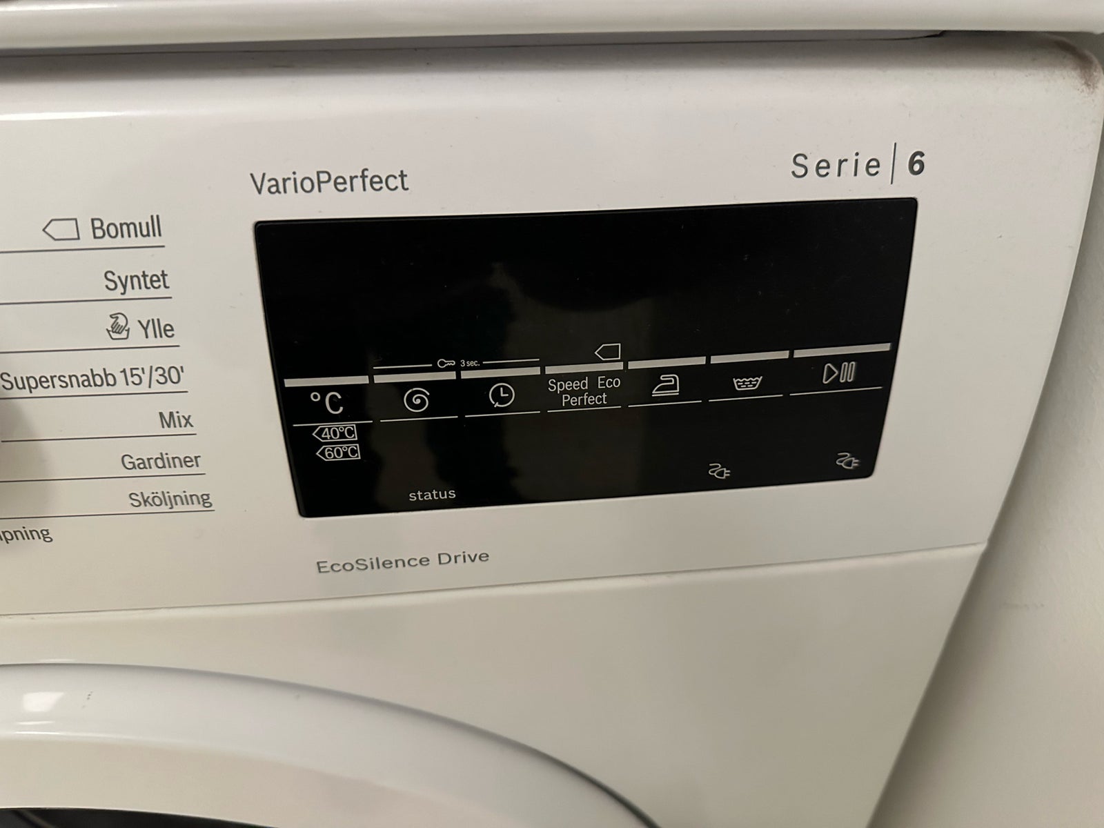 Bosch vaskemaskine, Varioperfect serie 6, frontbetjent