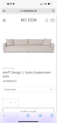 Sofa, 3 pers. , MATT Design, Vi sælger vores Karla Sofa fra Matt Design. 

Den fremstår som.udgangsp