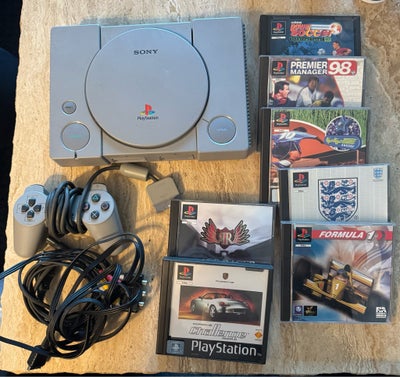 Playstation 1, Rimelig, Playstation 1 med joypad, ledninger og 7 spil. Er afprøvet inden salg og vir