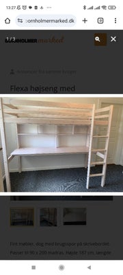 Højseng, Flexa højseng med skrivebord og hylder, b: 104 l: 210