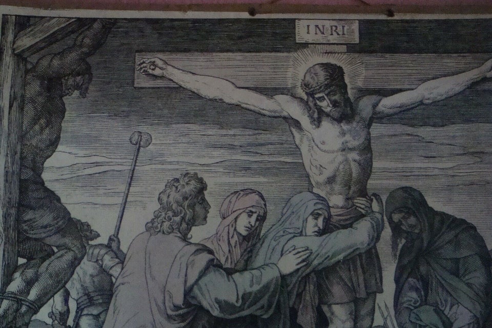 Skoleplanche før 1920, motiv: Jesu Tod am Kreuze, b: 70 h: 60