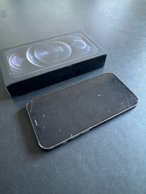 iPhone 12 Pro, 128 GB, sort, Rimelig, iPhone 12 Pro med smadret forskærm
Og bagskærm… ellers virker 