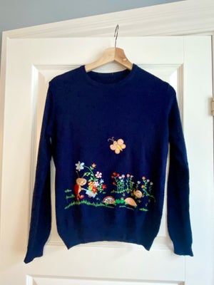 Sweater, Vintage, str. 36, Mørkeblå, Uld, God men brugt, Retro vintage strik med broderi. Købt secon