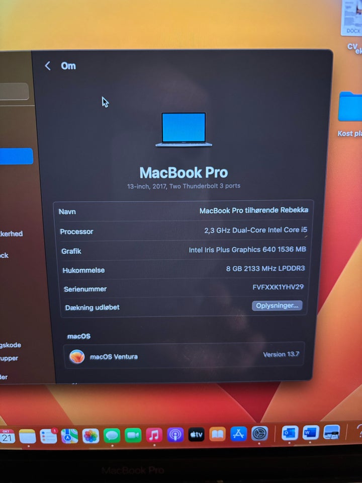 MacBook Pro, 2017, 2,3 GHz Dual-Core Intel Core i5 GHz