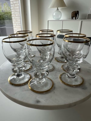 Andet, Glas fra Holmegårds glasværk   , Gissenfeldt, 9 stk glas med guldkant mrk Gissenfeldt fra 
Ho