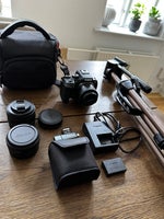 Kamera, stativ, usb, hukommelseskort, taske