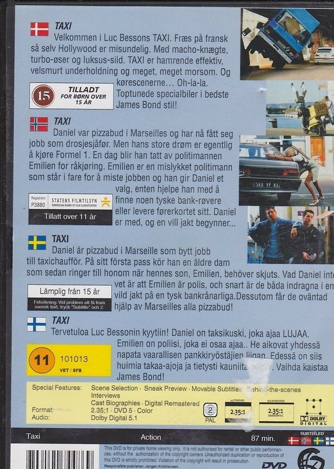 Taxi 1 +2+3+4, instruktør Luc Besson, DVD