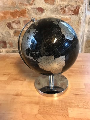 Globus, Sort/sølv globud, H 27, dia 20 cm