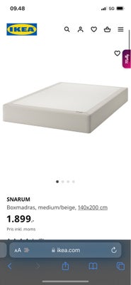 Boxmadras, IKEA SNARUM, b: 140 l: 200, Under et år gammel. Sælges billigt grundet min kat har kradse