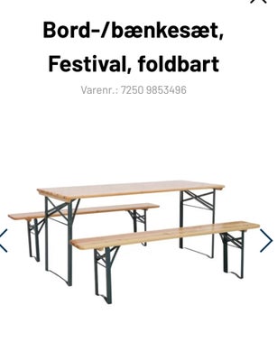 Andet, Træ, Bord-/bænkesæt, Festival, foldbart

Power-coated stål og cedertræ
1 spisebord og 2 bænke
