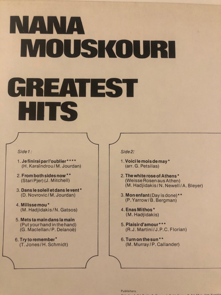 LP, Nana Mouskouri, Greatest Hits og Love goes on