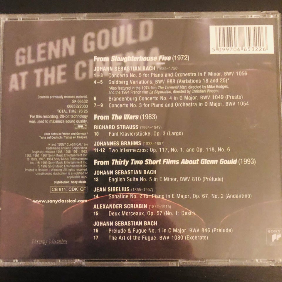 Glenn Gould : Glenn Gould At The Cinema (CD), klassisk