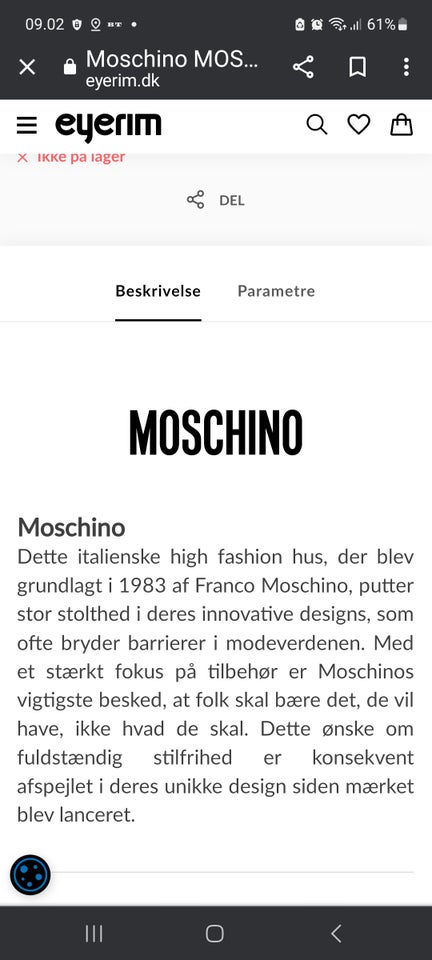 Briller, andet materiale, Moschino