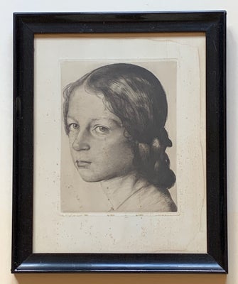 Radering, Joseph Uhl (1877-1945): Kunstnerens datter i halvprofil.
Radering med de fineste linjer, e