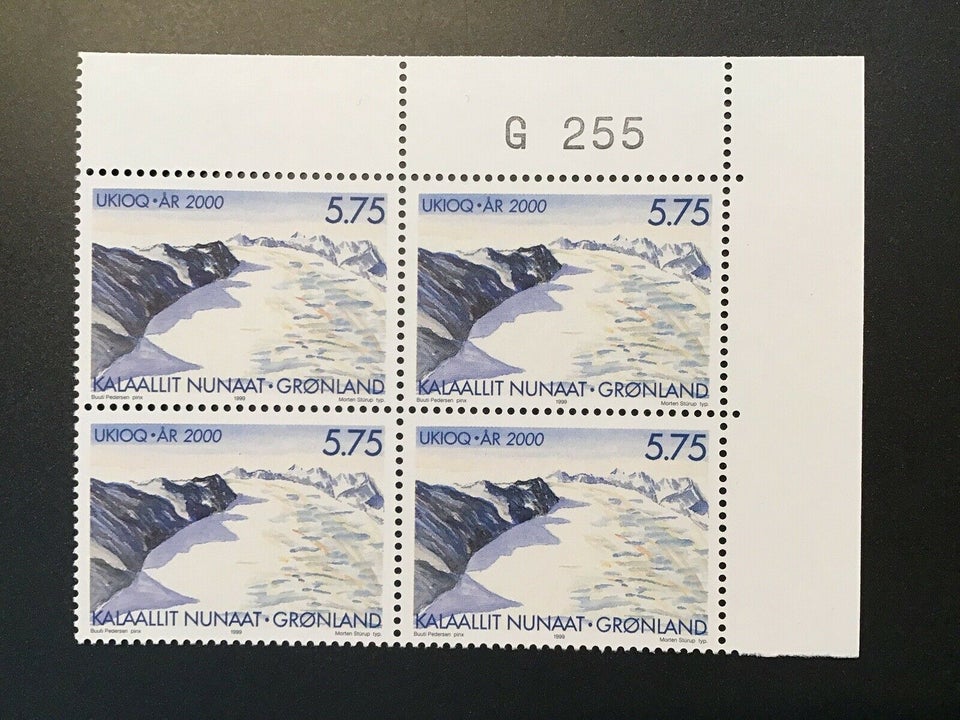 Grønland, postfrisk, AFA nr. 349 fireblok med øvre marginal
