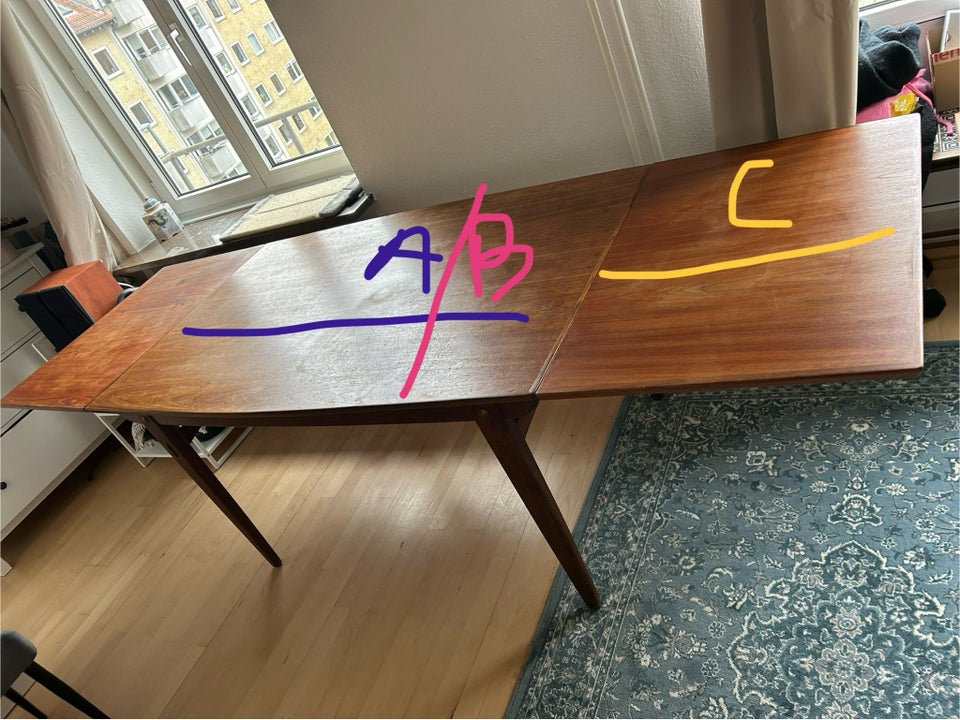 Spisebord, Tæk træ, b: 91 l: 239