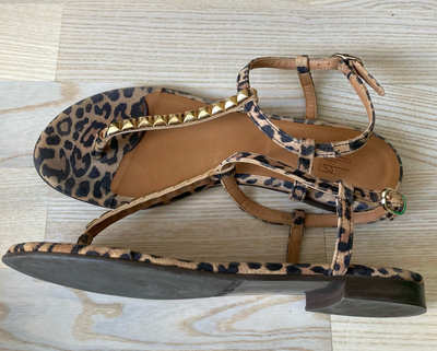 Sandaler, str. 39, Billi bi, leopard mønstrer, læder, Læder sandaler/sandals med nitter/studs. Meget