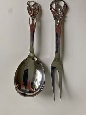 Sølvtøj, Anrettersæt - ske og gaffel, Sølvsmedet Unika sæt i 3-tårnet sølv, Håndsmedet 3-tårnet sølv