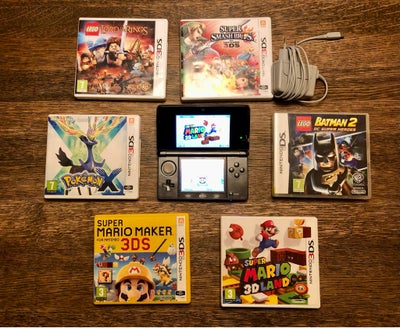 Nintendo 3DS, God, Sort Nintendo 3DS. Alt virker perfekt. Inklusiv oplader og 6 spil