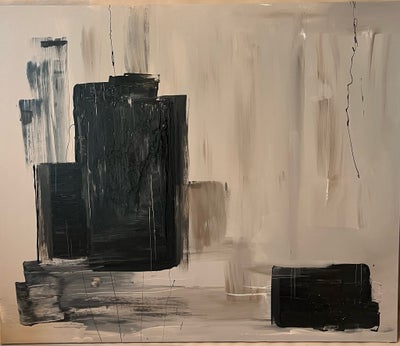 Akrylmaleri, motiv: Abstrakt, stil: Abstrakt, b: 120 h: 100, Stort maleri i sort, beige, brune farve