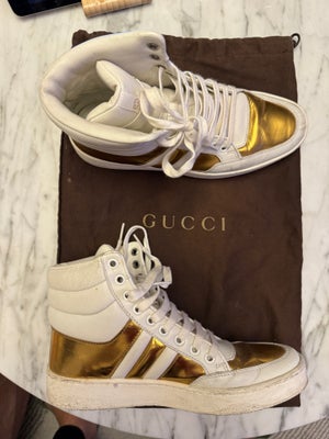 Sneakers, str. 35,5, Gucci,  Hvid og guld,  Læder,  God men brugt, Gucci str 35,5 