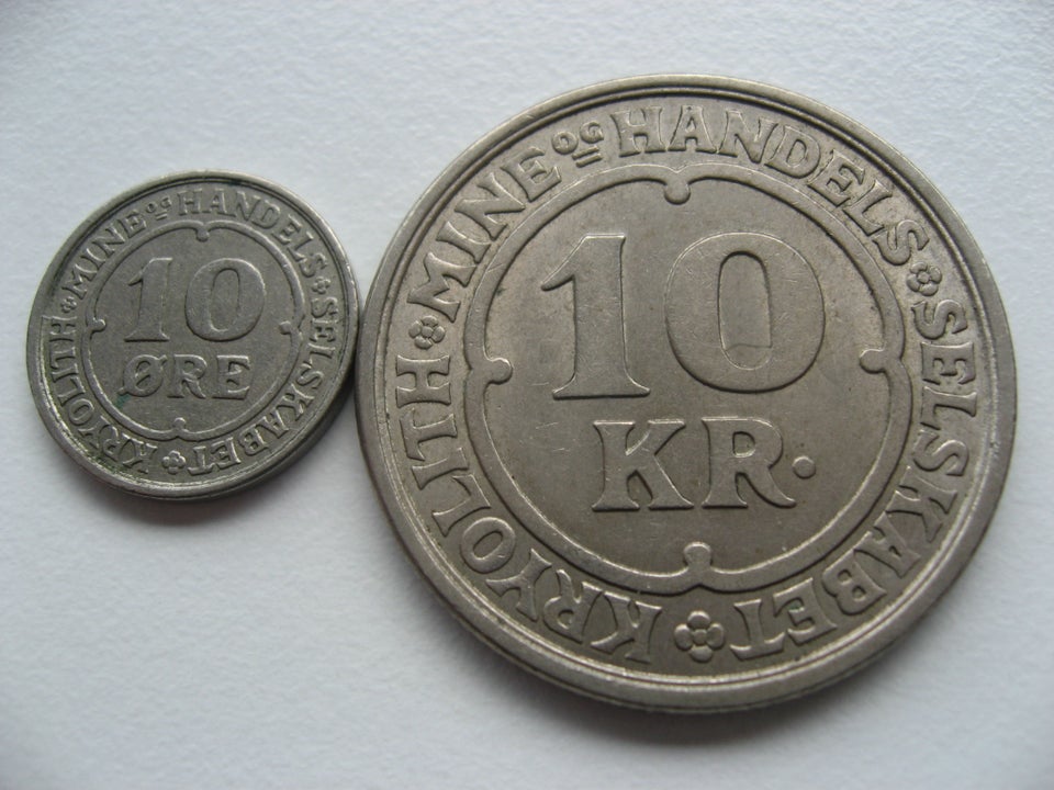 Grønland, mønter, .KRYOLITH 1922 FLOTTE 10 ØRE & 10 KR