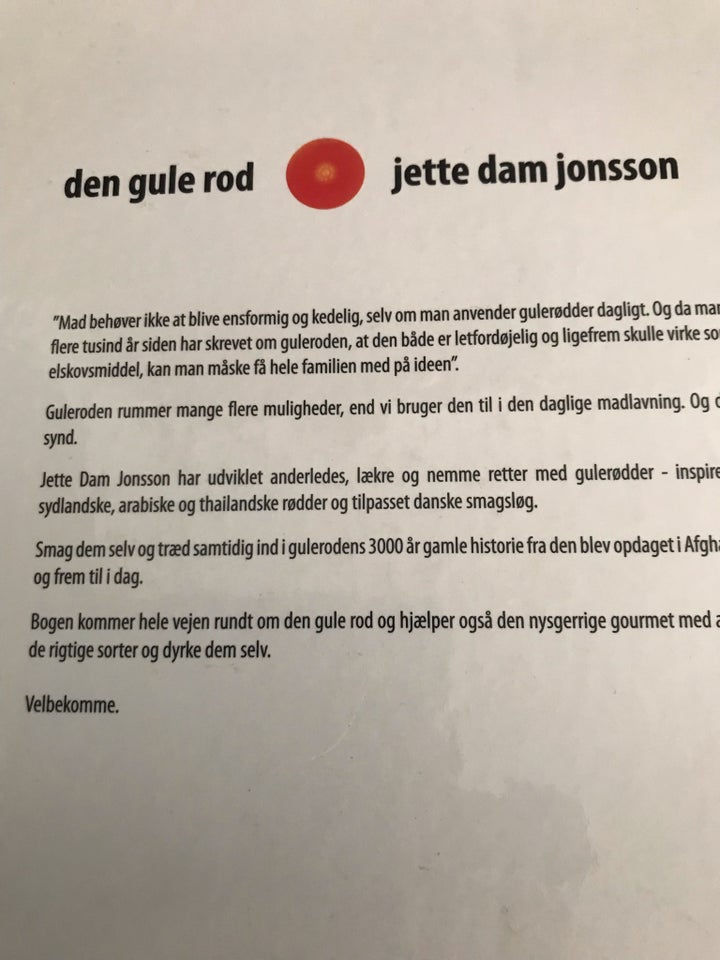 Den gule rod, Jette Dam Joensen, emne: mad og vin