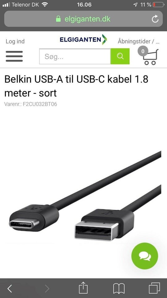 Signalkabel, Belkin, 1,8 m.