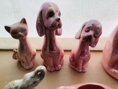 Andre samleobjekter, Skønne Figurer x 6, Kat, hund, elefant og and i skøn glaseret porcelæn. Den høj