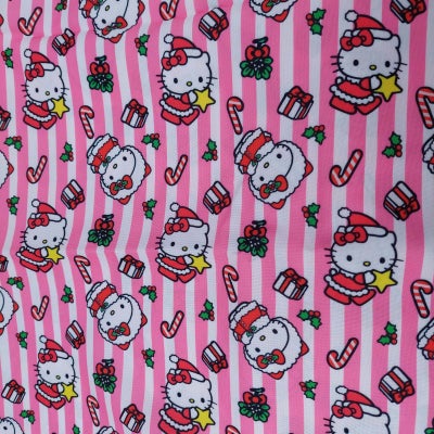 Stof, Hello kitty stof til børnetøj, Kraftig stof polyester til børnetøj m.m med hello kitty i jul i