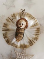 Julepynt antik Jesusbarn af bisquit på glastrod