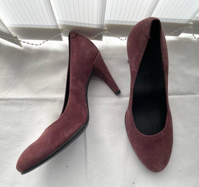 Pumps, str. 38, Ecco,  Bordeaux  ,  Skind,  Ubrugt, Høj højde 9,5 cm