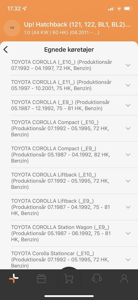 Andre reservedele, Bundkar, Toyota Corolla