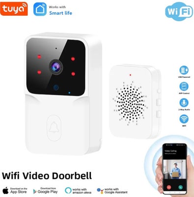 Døralarm, WiFi trådløs video dør telefon incl. gratis Tuya/Smartlife App

High definition opløsning 