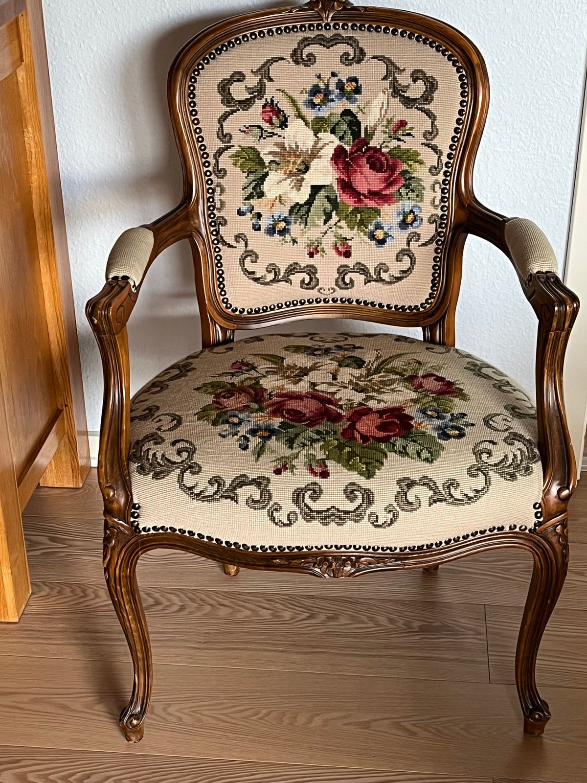 Vintage Louis XV Courting Couple Tapestry Fauteuil Armchair