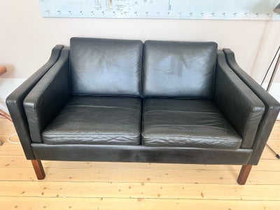 Sofa, læder, 2 pers. , Børge Mogensen - Boston, Lækker og klassisk 2-personers sort lædersofa i høj 