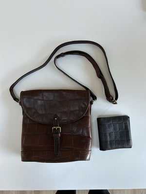 Crossbody, Mulberry, læder, Vintage taske og pung, i brunt læder begge har brugsspor men er intakte.