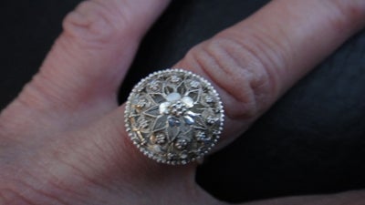 Ring, sølv, Vintage, Filigran sølv, Vintage, Filigran sølv ring
str 54, kan reguleres
Stemplet