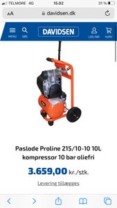Paslode Proline 215/10-10 10L kompressor 10 bar oliefri