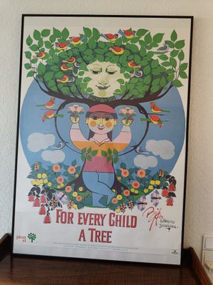 Plakat i skifteramme, Bjørn Wiinblad, motiv: FOR EVERY CHILD A TREE, b: 70 h: 100, Flot vintage plak
