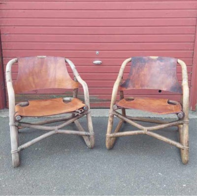 Loungestol, andet, Horsnæs, Horsnæs Møbler, to lænestole, bambus, læder, 1970'erne, Danmark. Et par 