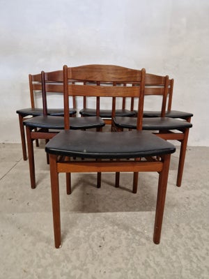 Spisebordsstol, Teak, Boltinge Møbelfabrik, 6 fine retro spisebordsstole i teak med sort skind. Prod