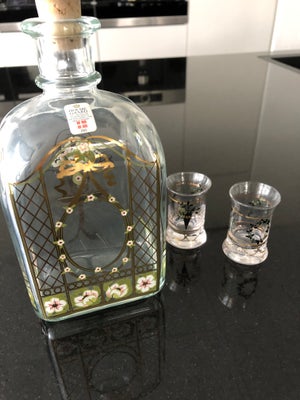 Glas, Snapseflaske, Holmegaard, Flaske + 2 glas