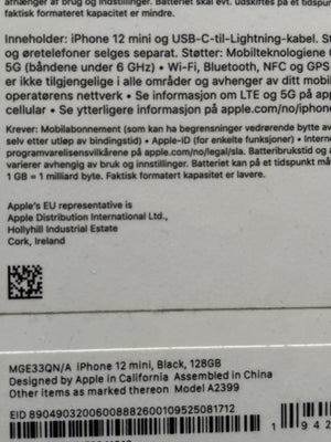 iPhone 12 Mini, 128 GB, sort, Perfekt, Fremstår som ny, ingen kvittering 2 år gammel
