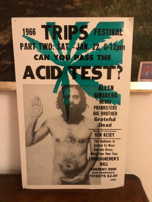 Serigrafi, motiv: Allen Ginsberg Janis Joplin hippie acid, b: 35,5 h: 61, Fantastisk original koncer