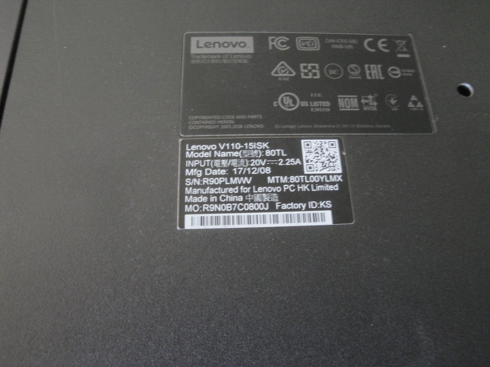 Lenovo V110-15ISK, i5 GHz, 0 GB harddisk