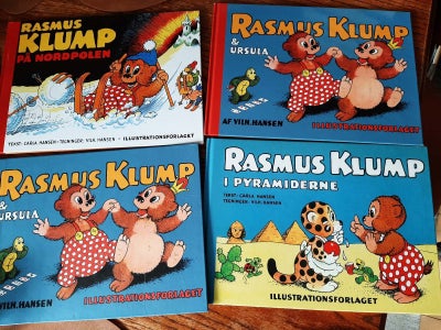 Rasmus Klump, Carla og Vilhelm  Hansen, 4 fine tegneseriebøger (som nye) med Rasmus Klump. Røgfrit o