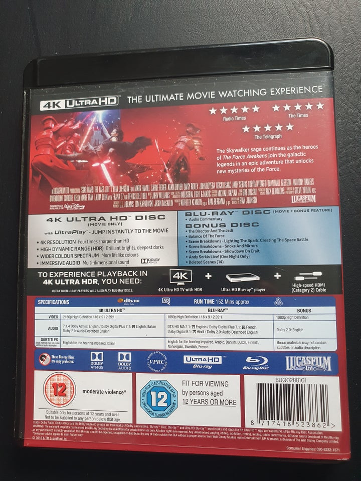 Star Wars: The Last Jedi 4K UHD Bluray, Ultra HD Blu-ray,