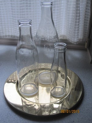 Flasker, 3 mælkeflasker retro-, 3 Stk originale mælkeflasker fra 1940. 1 L. 1/2 L. 1/5 L. alle i god